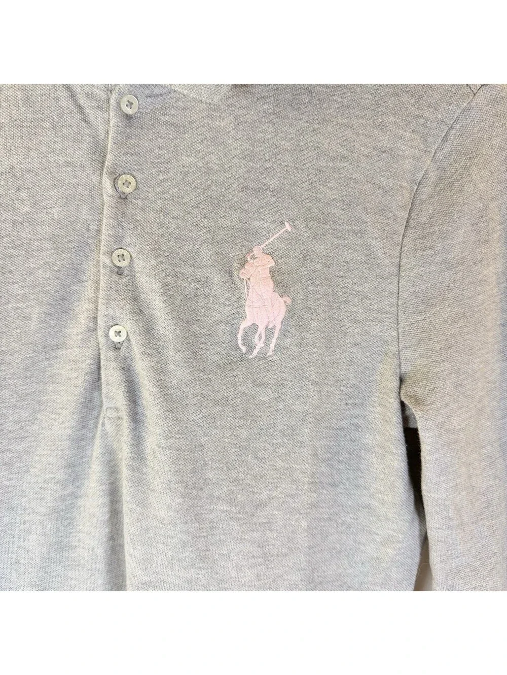 Ralph Lauren Girls Polo Dress XL (16) Gray w Large Embroidered Pink Pony